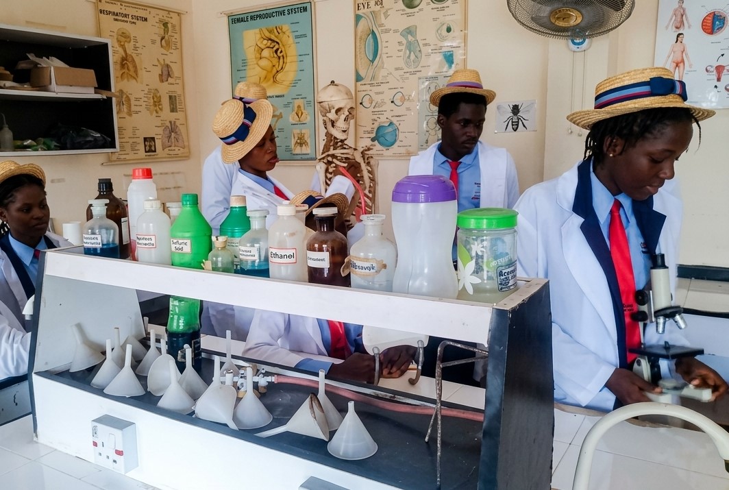 Students carrying out practical work in the biology laboratory